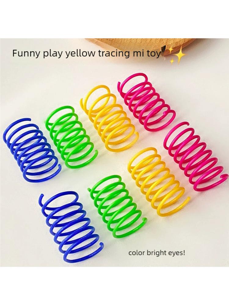 Colorful Plastic Spring Cat Toy Interactive Jumping Pet Toy For Cats Self-Playing Fun Elastic Chew Resistant Pet Amusement Toy