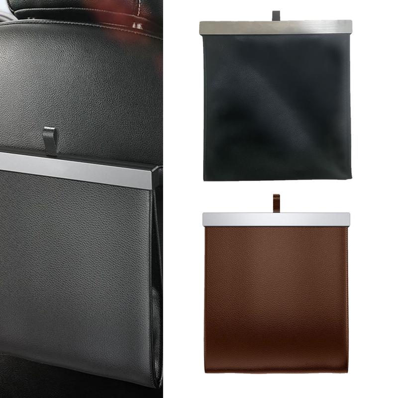 Foldable Car Garbage Can Waterproof Leakproof Automotive Garbage Container Garbage Holder PU Leather Vehicle Trash Can For Car