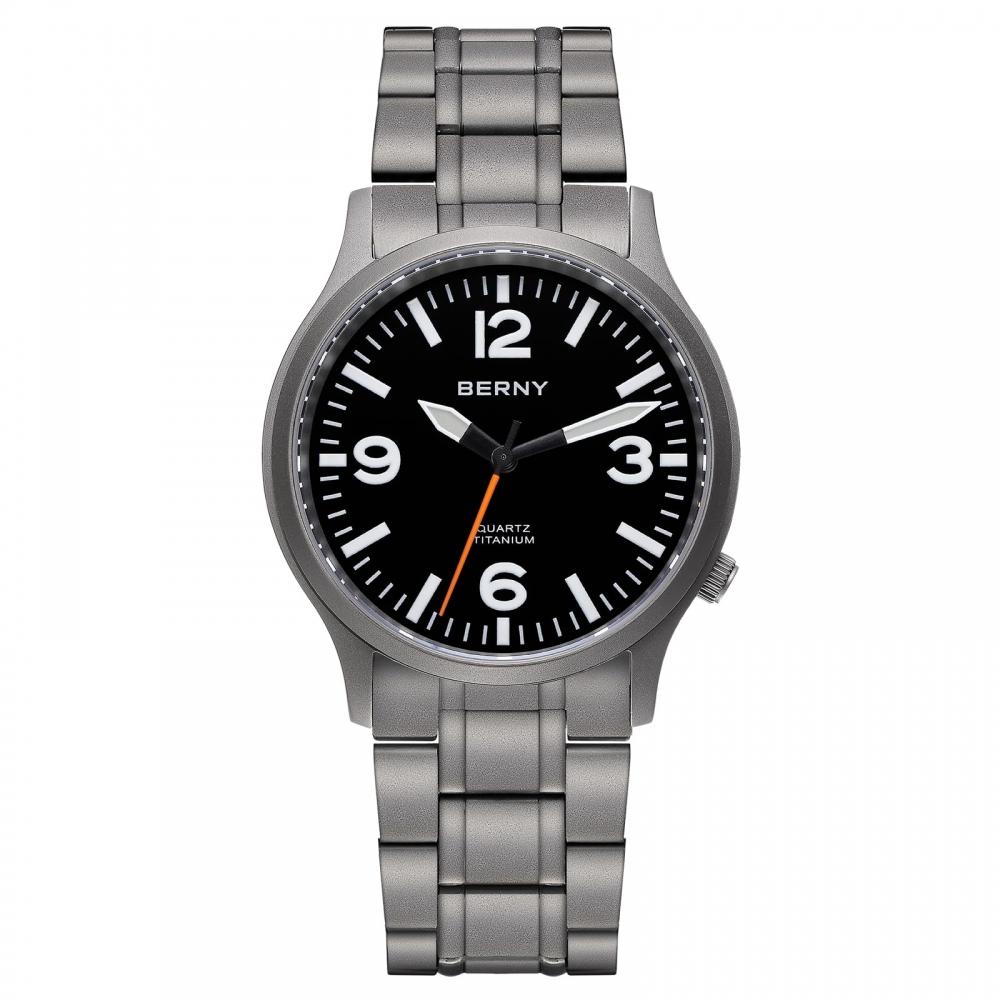 BERNY Titanium Watch Men Men's Watch Men's Watch Japan Sweep Seconds Quartz Movement VH31 5ATM Waterproof Analog Quartz Watch Super Luminous Sapphire
