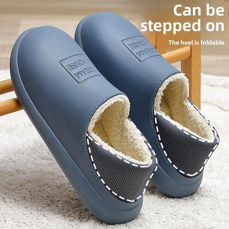 Fashion 2024 Autumn Winter New Bedroom Cartoon Non-Slip Soft Bottom Slippers Winter Indoor Warm Home Slippers Cotton Men Home Slippers