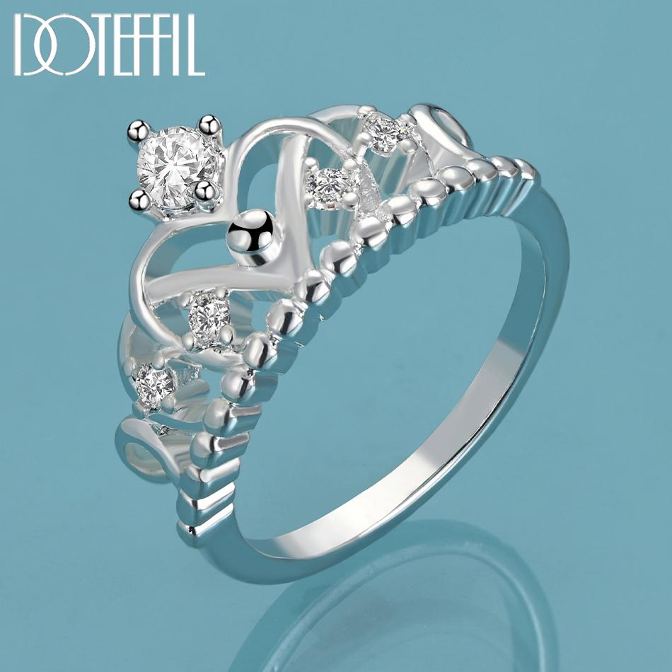 925 Sterling Silver Crown AAA Zircon Ring Charm Wedding Jewelry