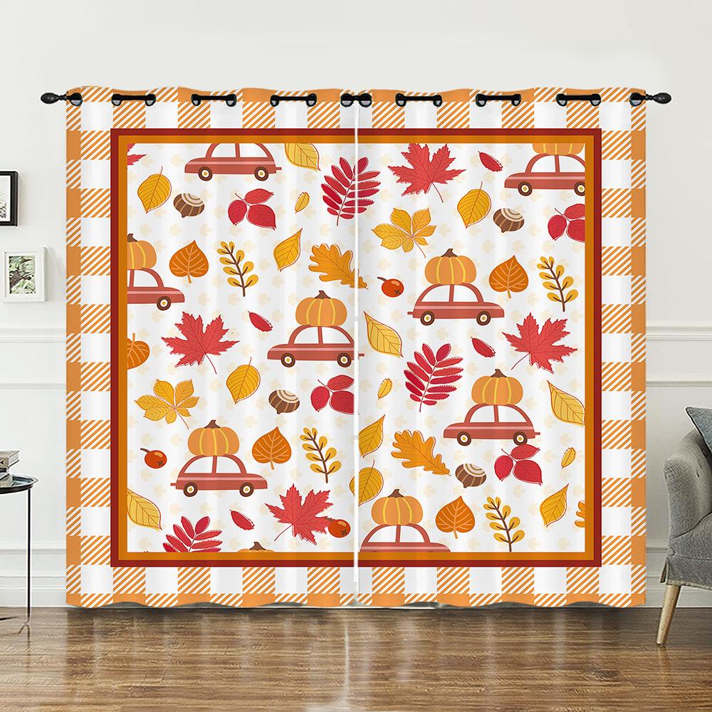 Curtain Camping Natural Scenery Illustration 3D Digital Printing Blackout Curtain Punching 2pcs*97cm*114cm*2