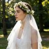 Kids Party Headwear Bridal Veil Lightweight Breathable White Tulle Headband with Bows Flowers Decor Children Versatile Hair Accessory
