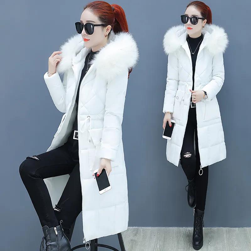 Winter Down Jacket Korean Style Waist Slim Mid-length Padded Jacket Thickened Large Fur Collar Women's Down Jacket
