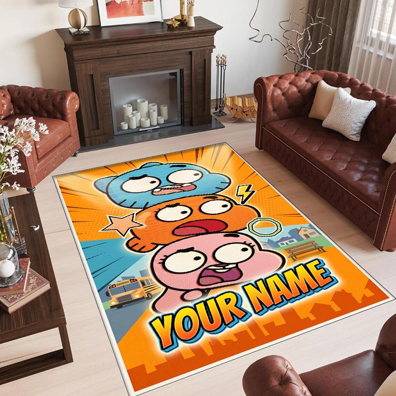 Personalized Crystal Velvet Carpet Custom Name Text,Amazing World of Gumball Anti Slip Area Rug For Home Decoration
