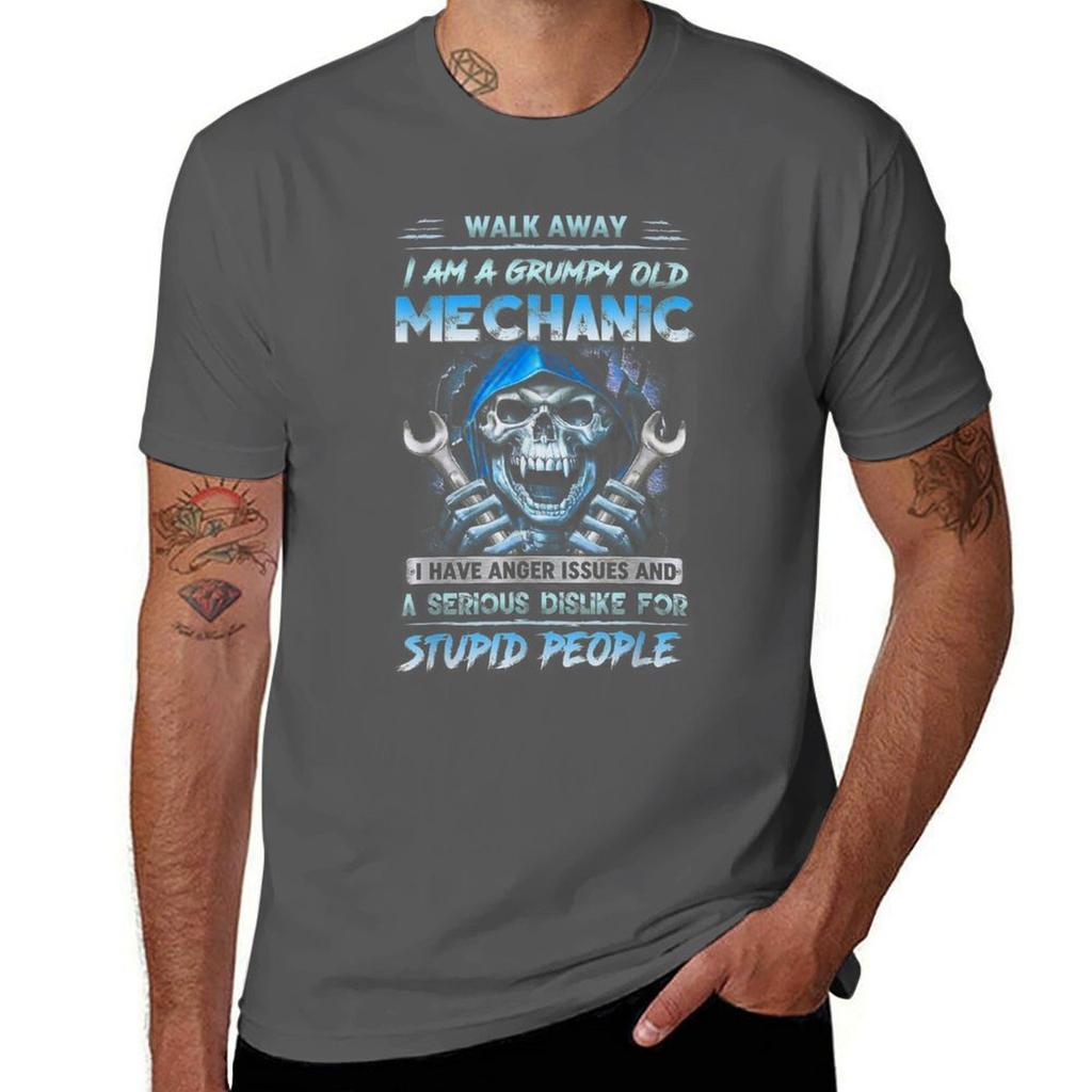 Walk Away I Am A Grumpy Old Mechanic I Have Anger Issues TShirt Big Size Short Sleeve Casual Top