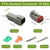 2-Pin Deutsch Stecker-Kit 10 Sätze, Graues DT Stecker-Kit, 2-Pin Wasserdichte Drahtverbinder für die Automobilindustrie, Elektrischer Steckverbinder-Kit mit 16# gestanzt