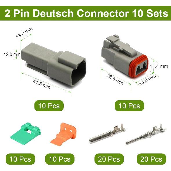 2-Pin Deutsch Stecker-Kit 10 Sätze, Graues DT Stecker-Kit, 2-Pin Wasserdichte Drahtverbinder für die Automobilindustrie, Elektrischer Steckverbinder-Kit mit 16# gestanzt