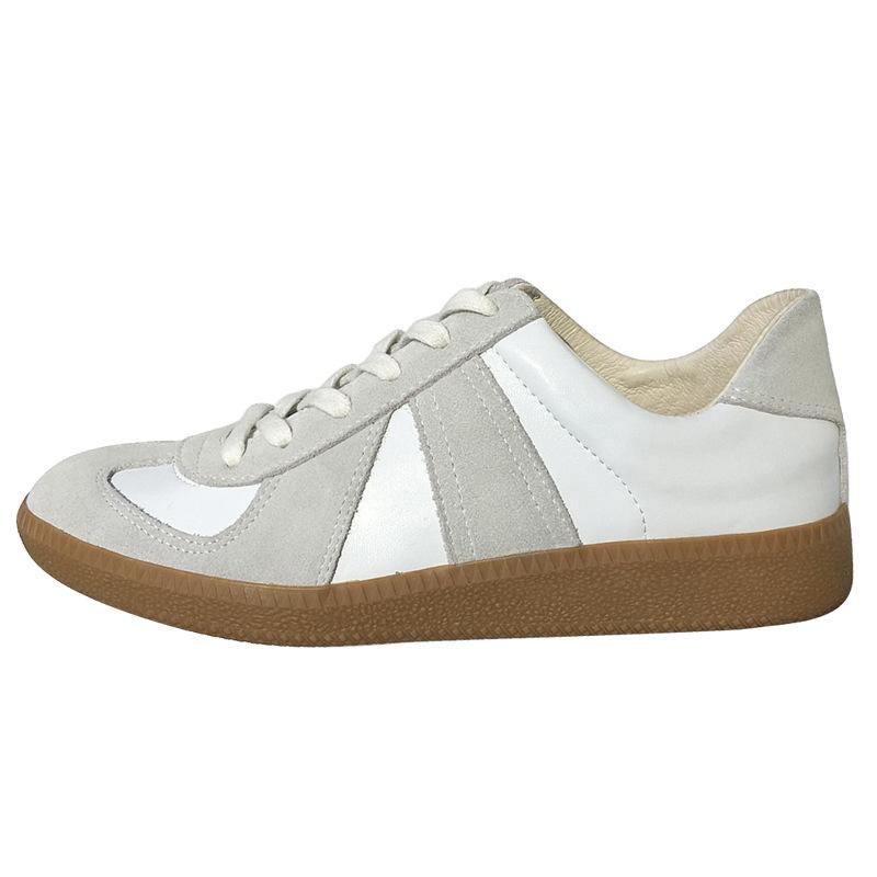 Gehen Sie zu Frühling~ 2025 Deutsche Trainingsschuhe, Frühling und Sommer Retro-Leder Flachsohlen-Sportschuhe Koreanische Version Schnür-Freizeit-Board-Schuhe Damen
