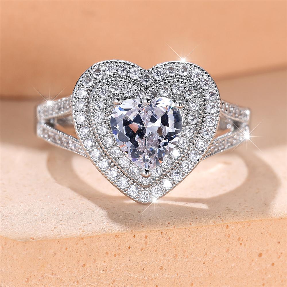 

Trendy White Zircon Love Heart Vintage Silver Color Wedding Bands Engagement Rings For Women Men Minimalist Jewelry 8