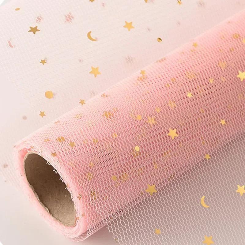 

50 см X 5 ярдов/рулон, Мягкая кружевная сетчатая оберточная бумага со звездой и луной, цветочный букет, принадлежности для флористов, декор для самостоятельного изготовления, Подарочная упаковка на День святого Валентина Other розовый