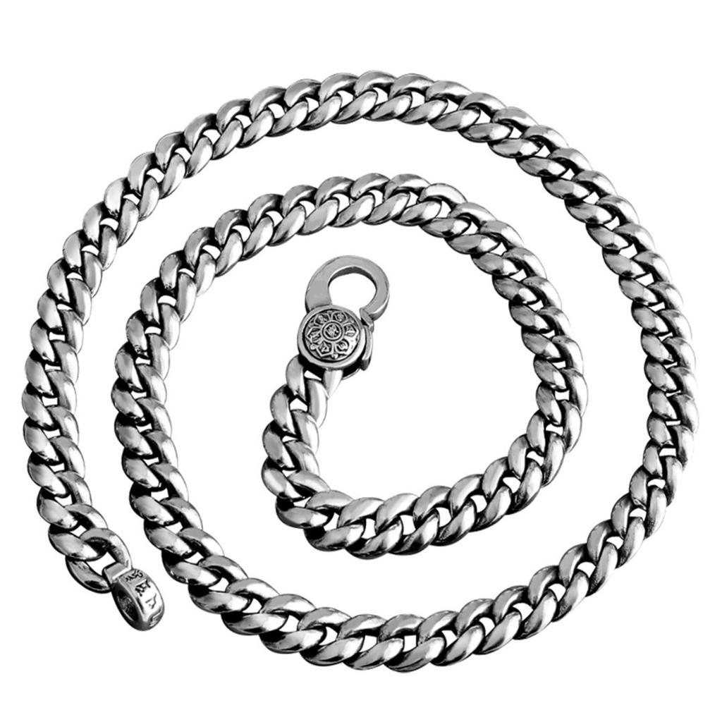 

Серебряное ожерелье с шестизначной мантрой, корейская версия индивидуальности, мужская ретро-модная грубая модная серебряная подвеска-цепочка 50CM