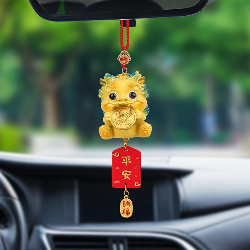 

Phoenix Rearview Mirror Accessory Card for Car Interior Resin Decoration Item Creative and Cute Resin Car Pendant Copper coin + Blessing жёлтый