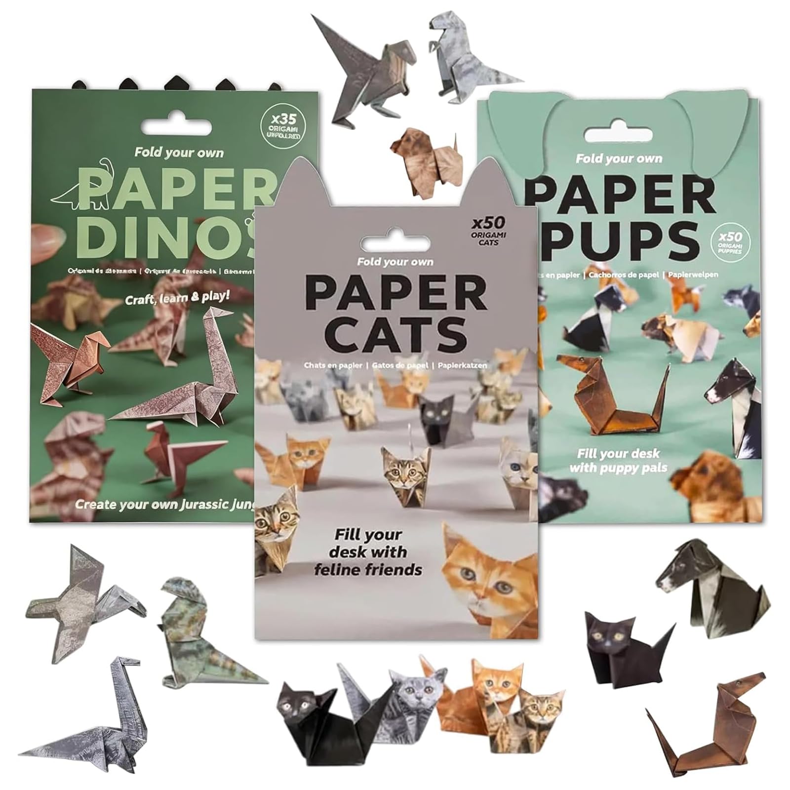

Coollooda DIY Origami Kit Set Cute 3D Origami Creative Fun 3D Paper Cat Dinosaur Models Papercraft Gift for Cat Lovers Dogs 3-Piece (150 Sheets) - белый