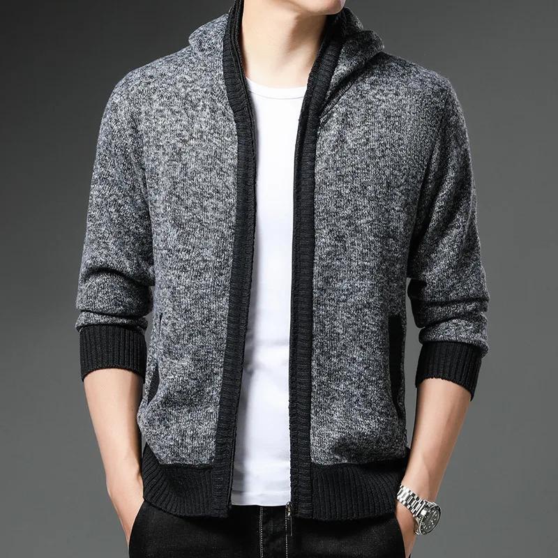 Sweater Fashionable Casual Hooded Jacket Winter Men's Slim Fit Plus Velvet Thickened Sweater