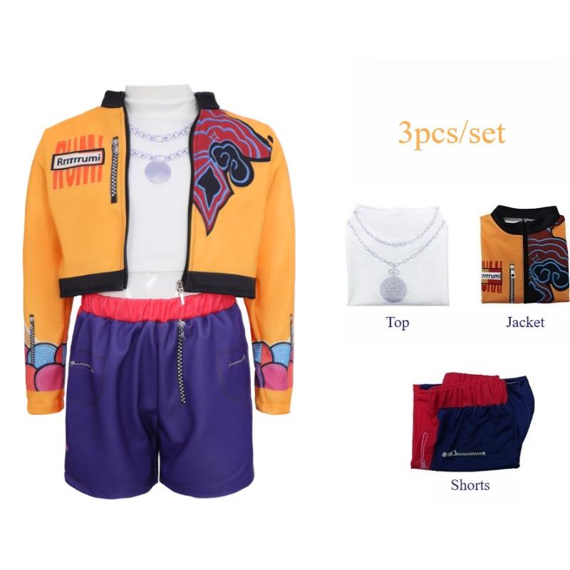 Pop Sängerin Superstar Rumi Gelbes Kostüm für Kinder Mädchen Halloween Verkleidung Kinder Schule Karnevalsparty Bühnenauftritt Rollenspiel Outfit