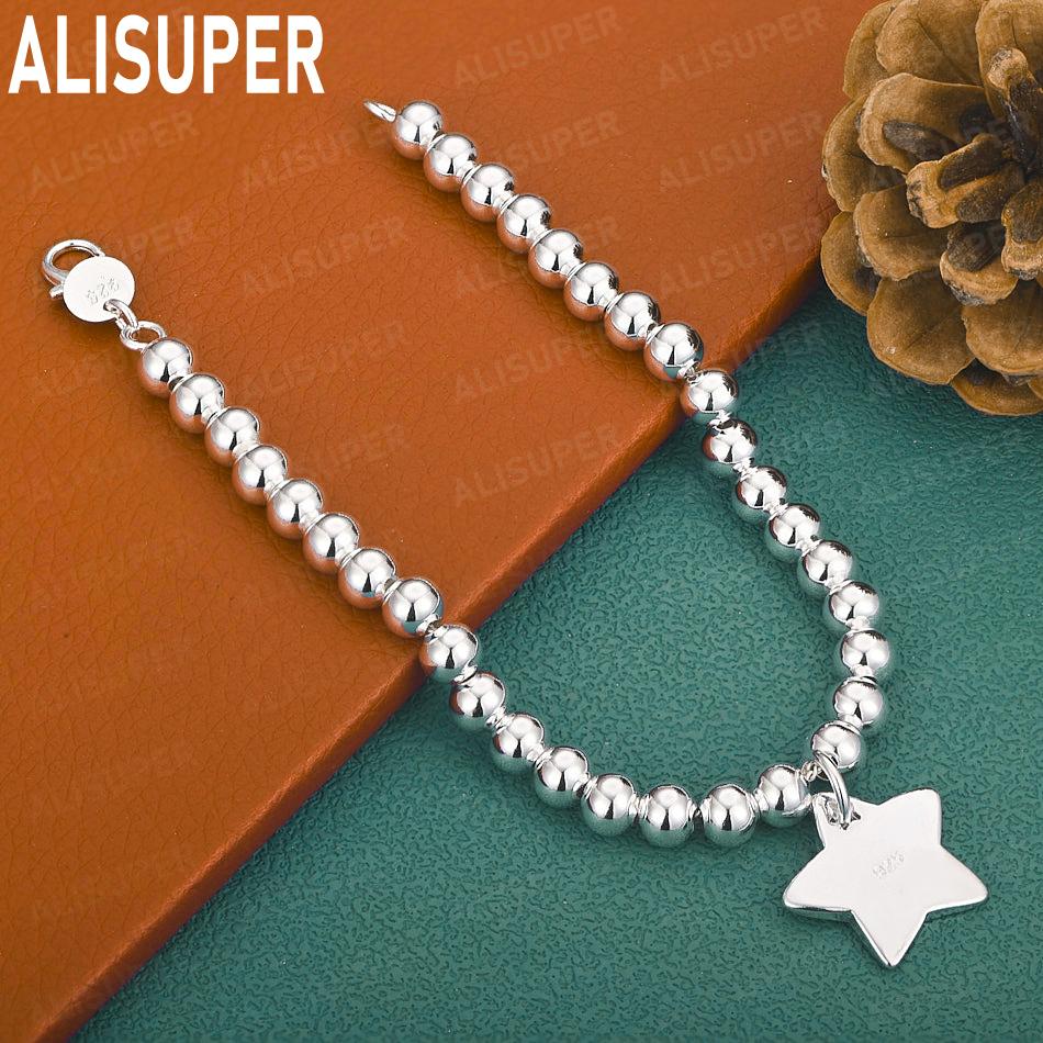 925 Sterling Silver 4mm Simple Beaded Star Bracelet - Fashionable Gift Jewelry