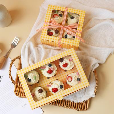 Papier Cupcake Verpackungsbox Karierte Dessertbox Mousse Cup Eierkuchen Verpackungsbox
