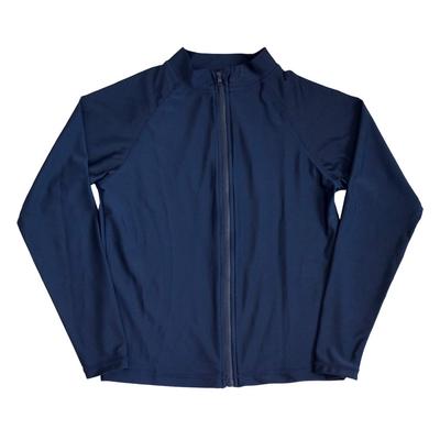 Long Sleeve School Rash Guard, Zip-Up, Unisex, for Kids and Juniors, Cross-002 (Navy, Size 130)