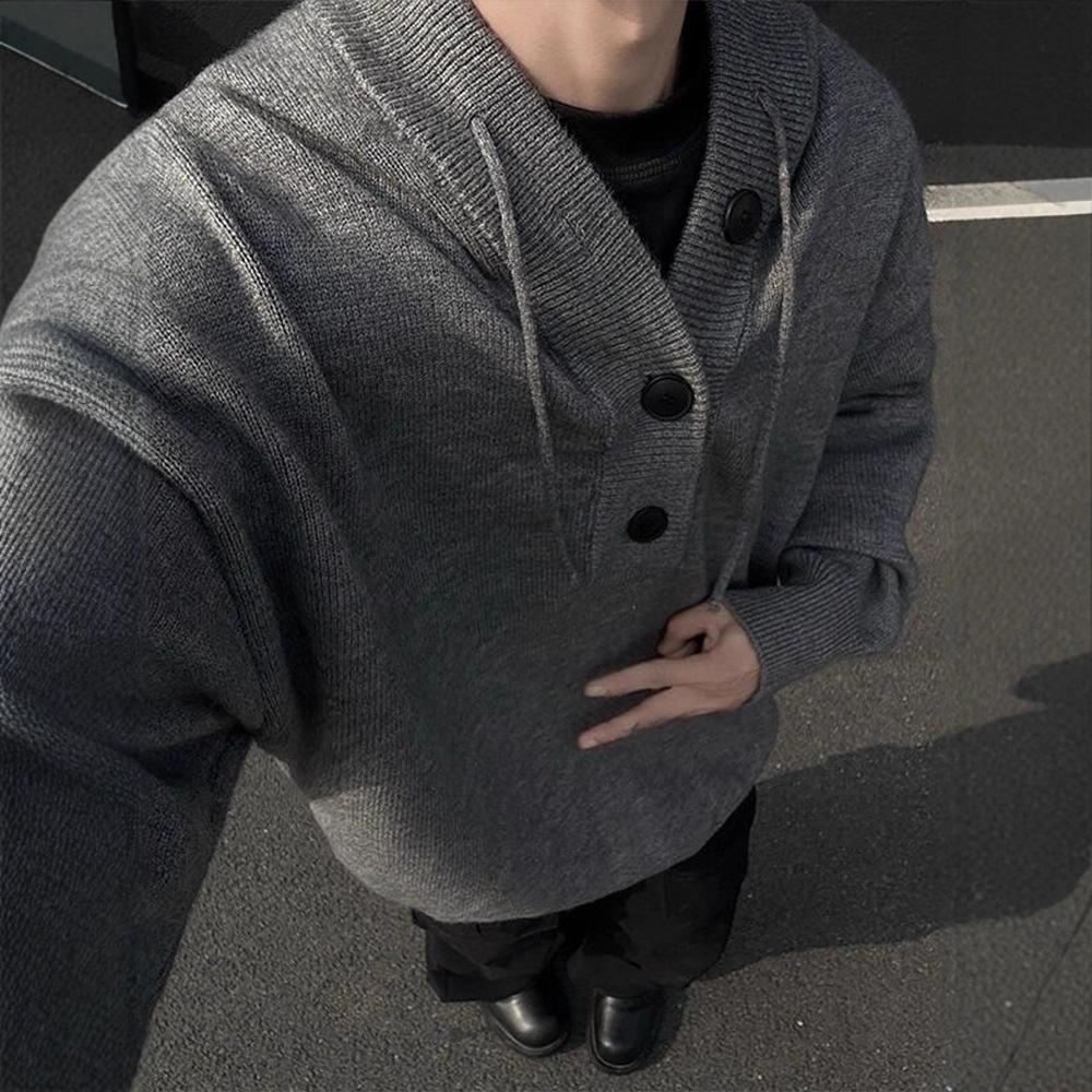 American Retro Hooded Sweater Men's Winter Thickened with Pullovers