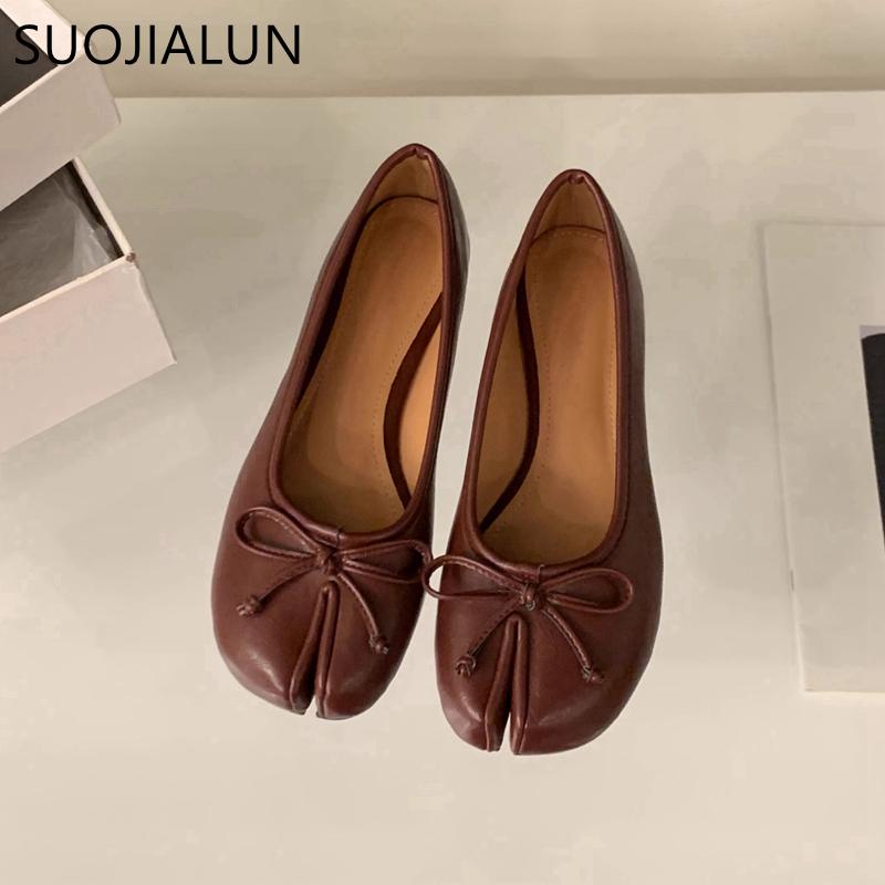 Mode SUOJIALUN 2024 Höst Dam Flats Mode Delade Tår Grunda Slip On Damer Casual Loafers Mjuka Flats Utomhus Klänning Boa