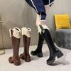 Women's Fleece-Lined Over-the-Knee Cotton Boots with Chunky High Heels and Furry Slimming High-Shaft Design