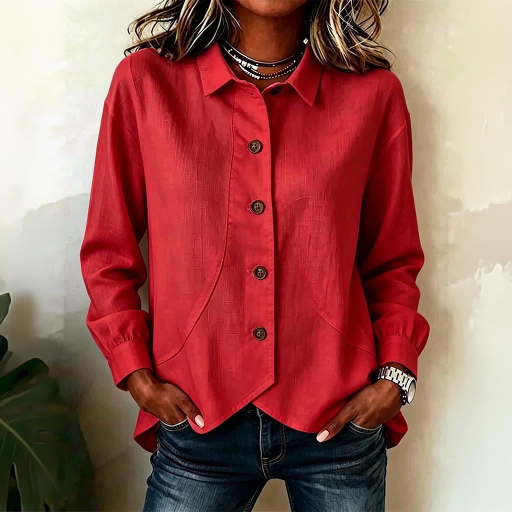 Women's Casual Long Sleeve Shirt Irregular Hem Button Down Blouse Relaxed Fit Lightweight Fabric Office Wear