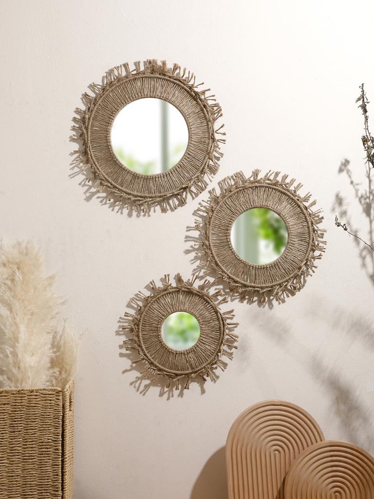 Brown Room Decorative Mirrors Wall Decor Boho Macrame Round Cosmetic Mirror Room Wall Mirror Woven Macrame Crafts Art Home Decor
