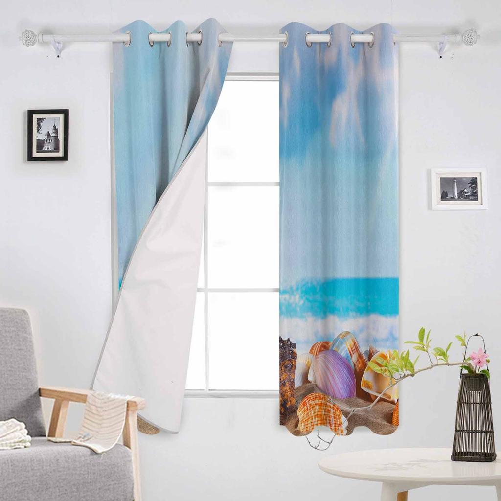 Summer Ocean Shell Conch Starfish Blackout Curtains For Living Room Bedroom Printed Window Treatment Drapes Home Decor