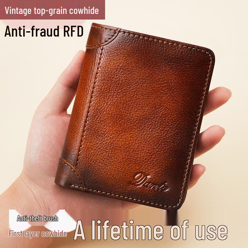 

Мужской кошелек-трифолд из натуральной кожи с RFID-защитой в ретро-стиле