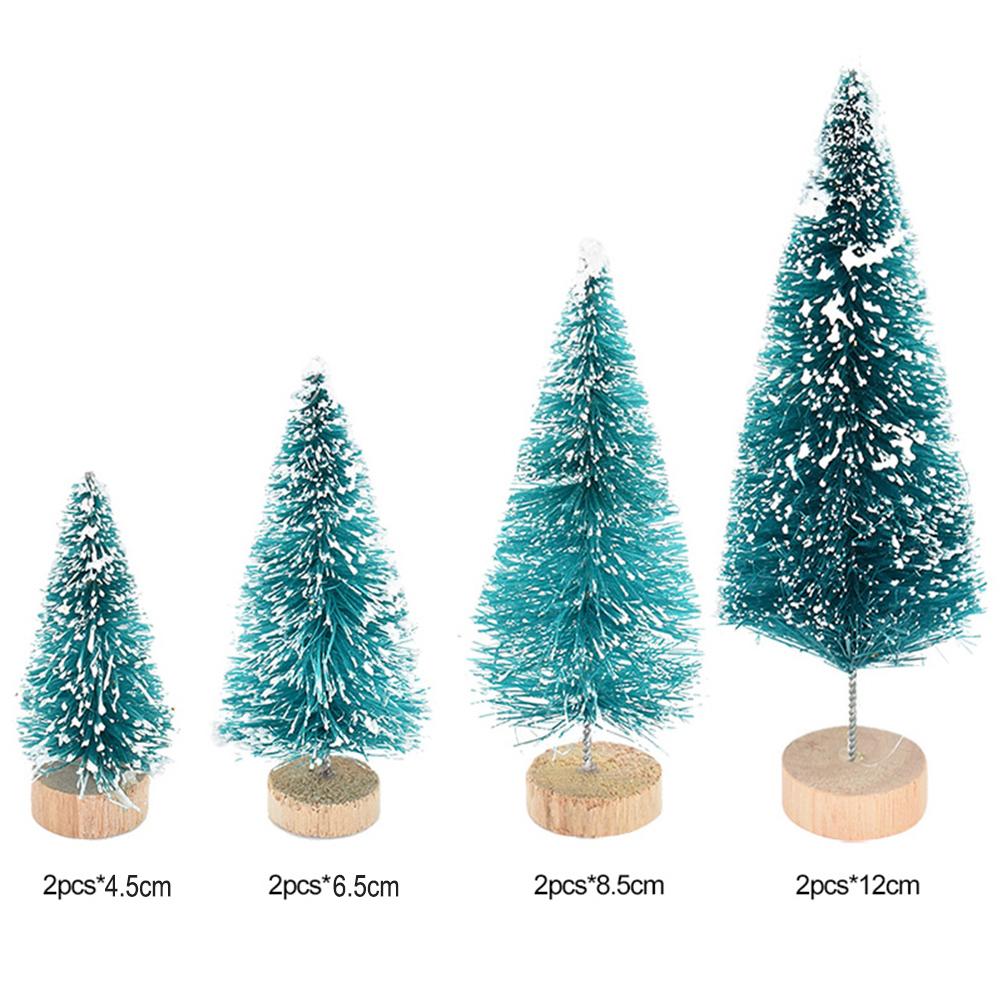 8PCS Mini Christmas Pine Tree Decorations with Wooden Base Sisal Silk Bottle Brush Trees For Xmas Party Happy New