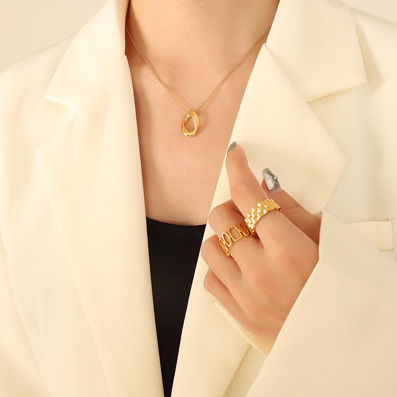 Exaggerated Geometric Gold-Plated Pendant Necklace & Earrings Set