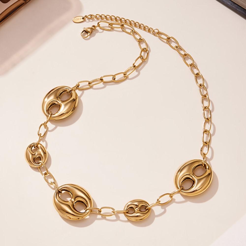 Hollowed Coffee Beans Link Chain Necklace In Stainless Steel With 18K Gold Plated Collar Chains Choker Necklaces for Women