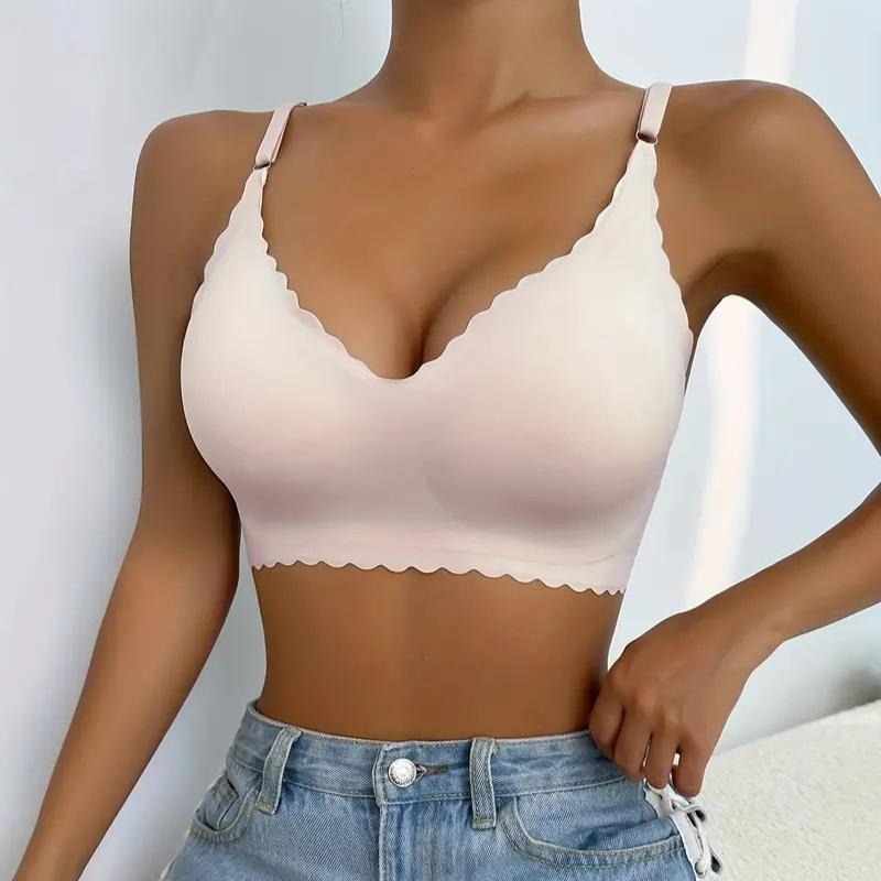 

Женский бесшовный бюстгальтер Ice Silk с фестончатыми краями — ультратонкий, без косточек, для комфорта и спорта 2XL светло-розовый