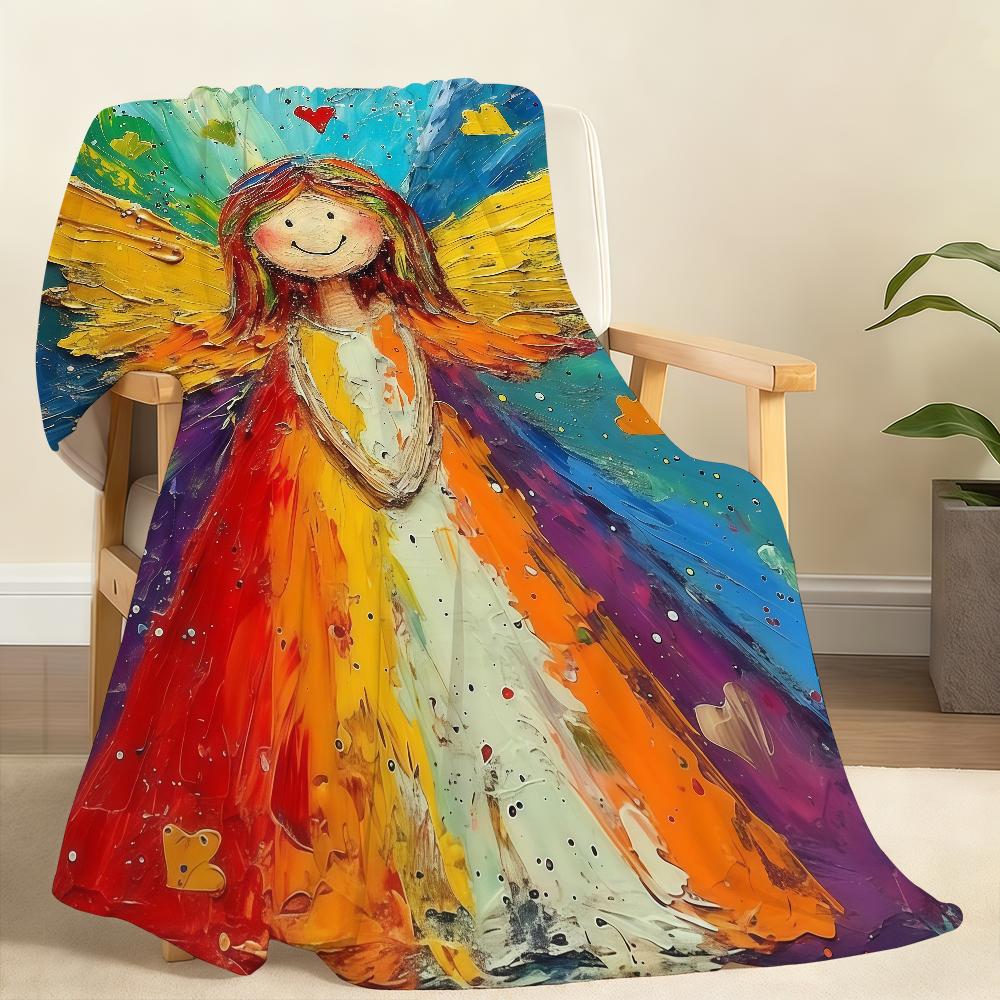 Anime Angel Pattern Blanket Soft Throw Blanket for Home Bedroom Bed Sofa Picnic Travel Office Rest Cover Blanket Gift