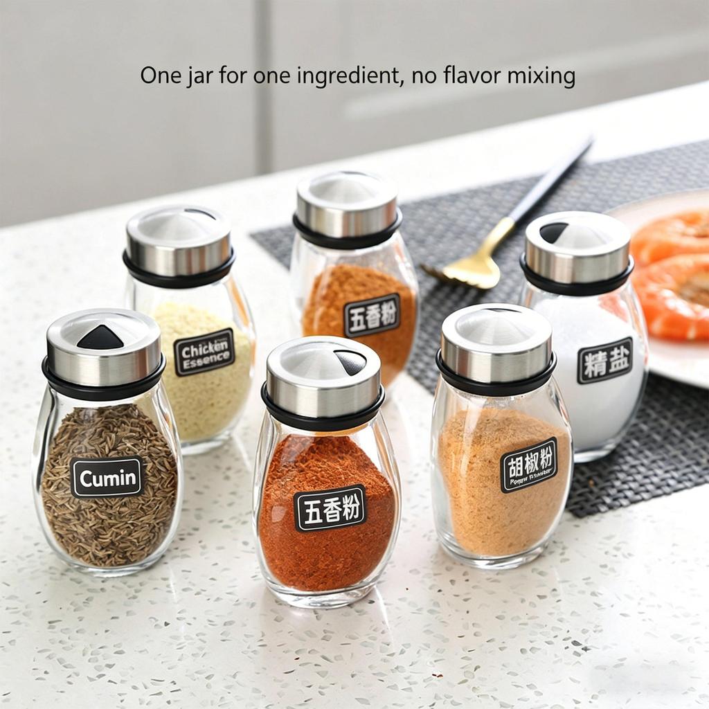Rotating Spice Rack Set - 360° Revolving Glass Seasoning Jars with Stainless Steel Lids Food-Safe Lead-Free Glass for Kitchen Countertop, BBQ, Camping