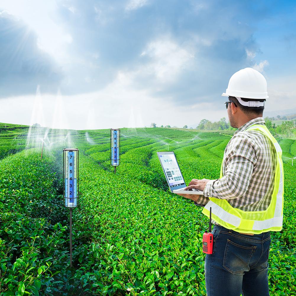 Outdoor Rain Gauge with Stake Water Rain Meter Adjustable Height Transparent Rain Gauge Large Numbers for Garden Lawn Yard