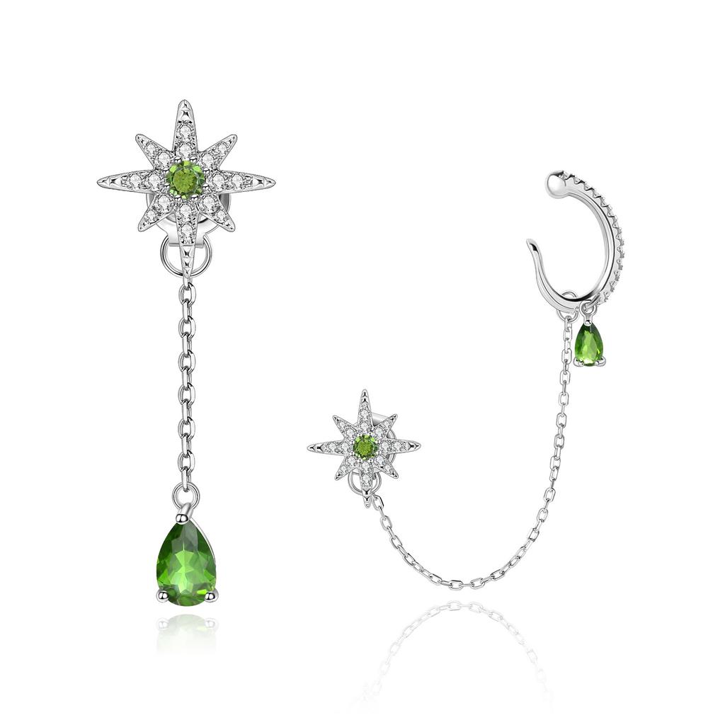 Mid-length Gemstone Earrings, High-end Natural Colored Gemstone S925 Sterling Silver Asymmetrical Earrings