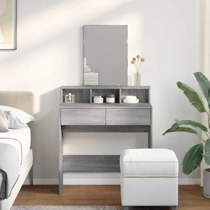 VidaXL Coiffeuse avec miroir sonoma gris 80x41x144,5 cm, table de maquillage, coiffeuse de chambre à coucher, coiffeuse avec 848176