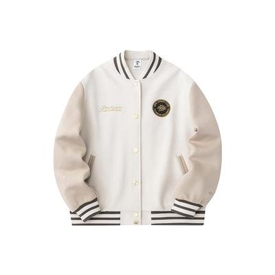 Life Series Buchstabenspleißung Einreihige Warme Langarm Baseballjacke Damenjacken Nude Aprikose Weiß 162418762-1