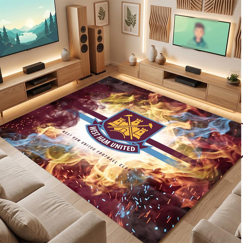Tappeto in Velluto di Cristallo con Stampa del West Ham United Football, Comodo Assorbente d'Acqua Antiscivolo Tappeto per Pavimenti Interni