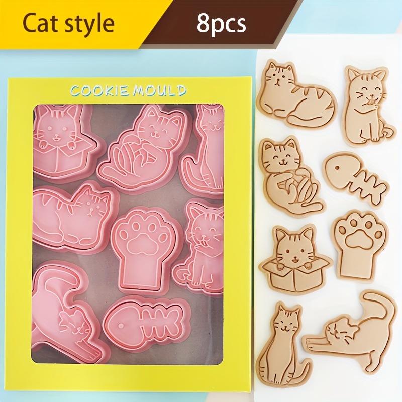 8pcs Cartoon Kitten Cookie Cutters Cookie Embosser Pastry Cutter Set Biscuit Molds Baking Tools Kitchen Accessories 8pcs Cat Cookie Mold