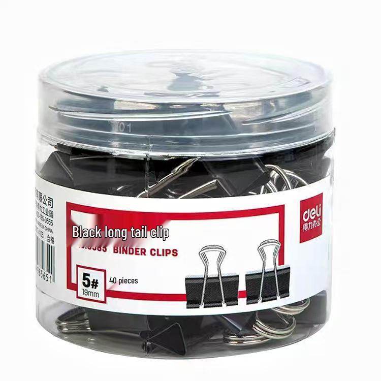 Deli Black Fishtail Bill Clips, Large & Small Sizes for Office & Student Use