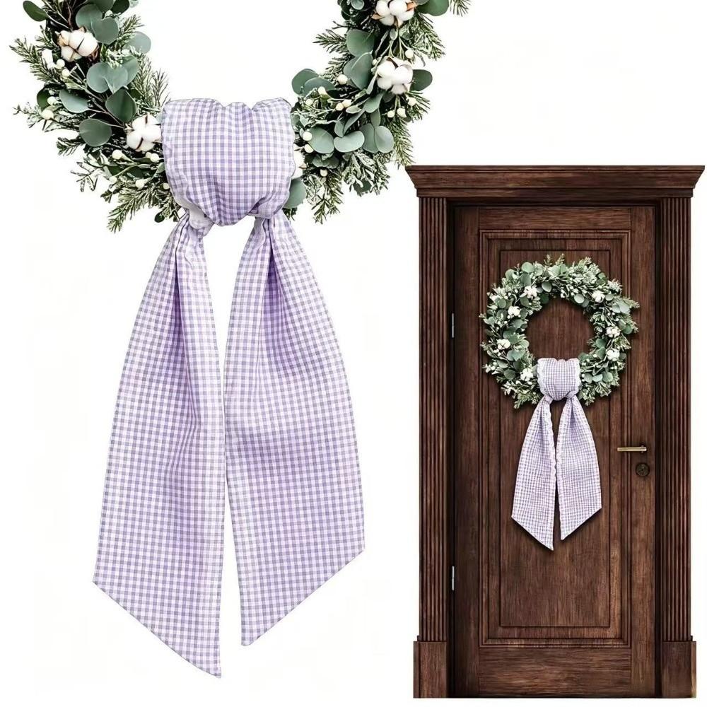Gingham Canvas Wreath Sashes Cloth Scalloped Wreath Sash New Decorative Sashes Door Decor Bow