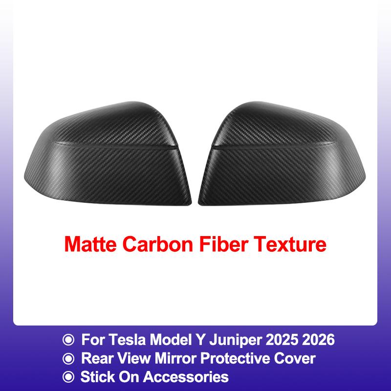 Paste Style Carbon Fiber Texture Rearview Mirror Caps For Tesla Model Y Juniper Side Mirror Housing Exterior Decor Protector