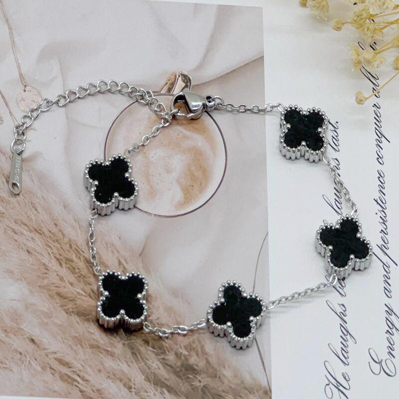 

Браслет из пяти цветков с четырьмя листочками клевера, высотой 15 мм, двухсторонний браслет из ракушек 18 карат без потери цвета 18K