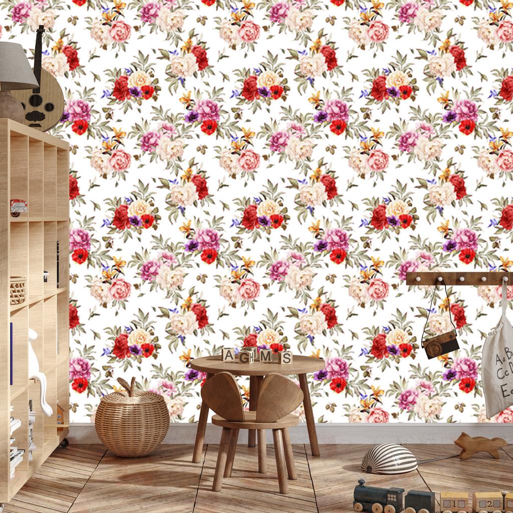 Colorful Peonies and Watercolor Wallpaper for Living Room and Bedroom 50x1000
