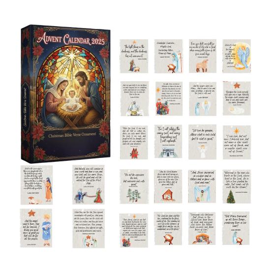 Biblický verš Adventní kalendář 2025 24denní Odpočítávací krabička do Vánoc s kartičkami s Písmem Náboženský křesťanský dárek