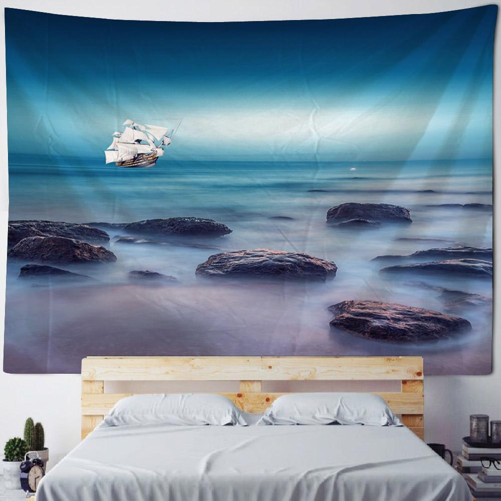 Sea View Tapestry, Bohemian Print Wall Hanging, Living Room, Bedroom Art Decoration, Beach, Sunset, Home Wall Decoration