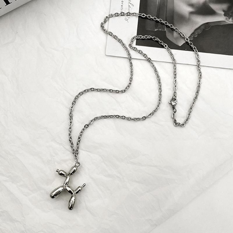 Bungee Jumping Balloon Dog Necklace: Punk Hip Hop Titanium Steel Sweater Chain for Couples with Accessories